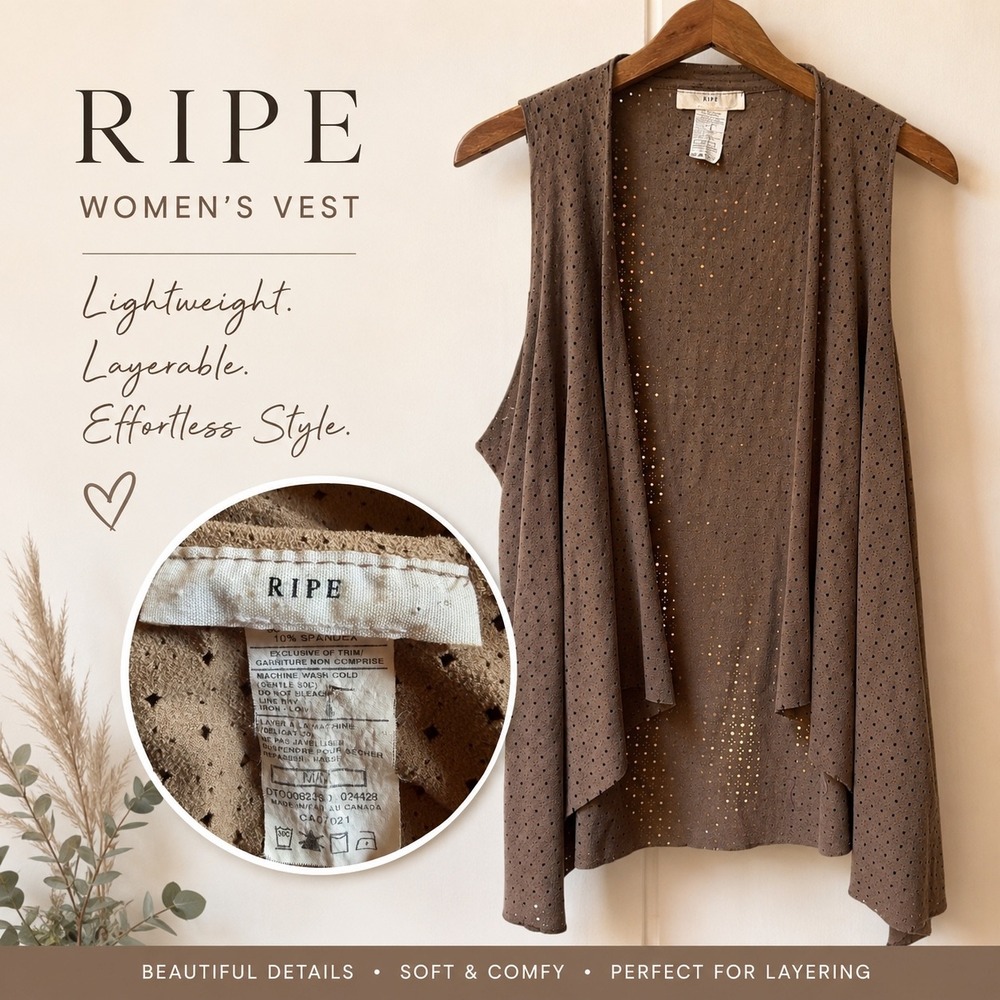 Ripe Womens Brown Perforated Laser Cut Open Front Draped Vest M/L DT00082330